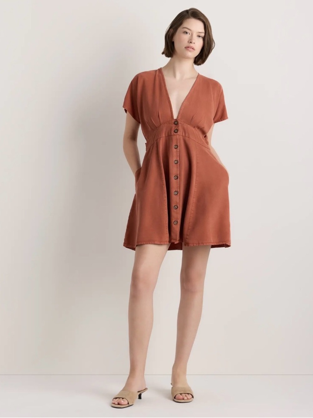 Quince vintage wash tencel button front dress